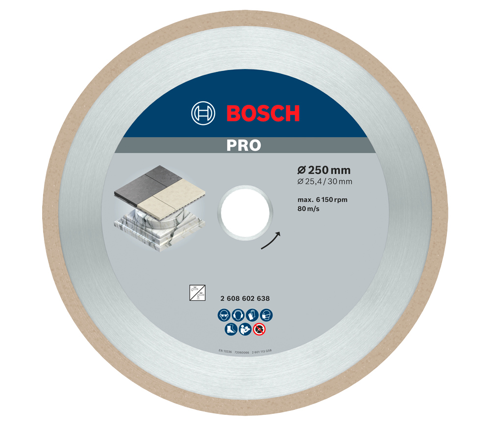 Disc de tăiat cu diamant BOSCH Best for Ceramic 250mm Solid Ceramică/Marmura/Granit