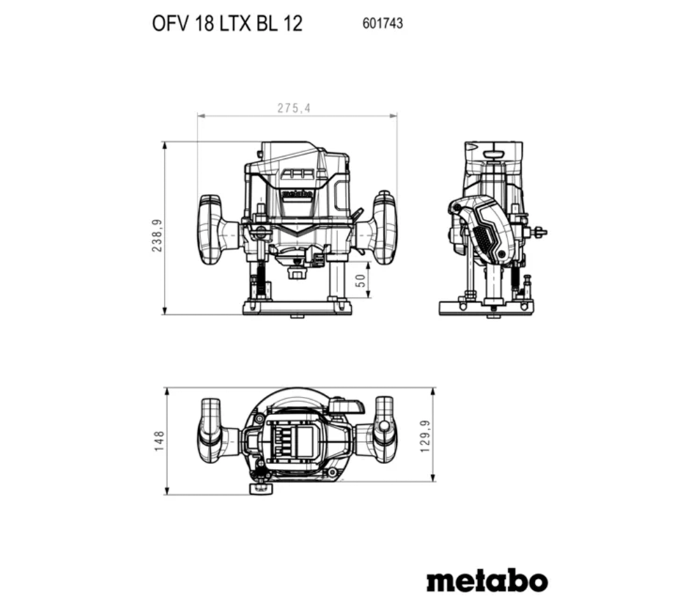 Фрезер аккумуляторный (без АКБ) METABO OFV 18 LTX BL 12 18В-5