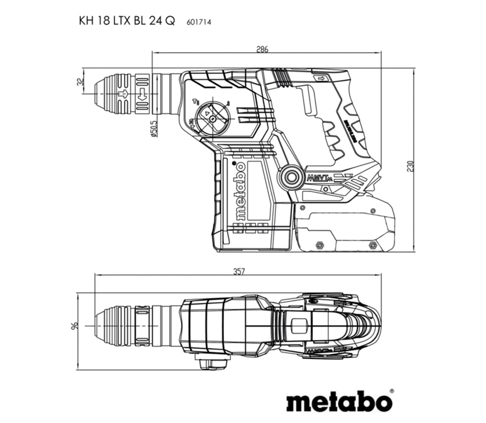 Перфоратор аккумуляторный (без АКБ) METABO KH 18 LTX BL 24 Q + ISA 2.2Дж 18В-6