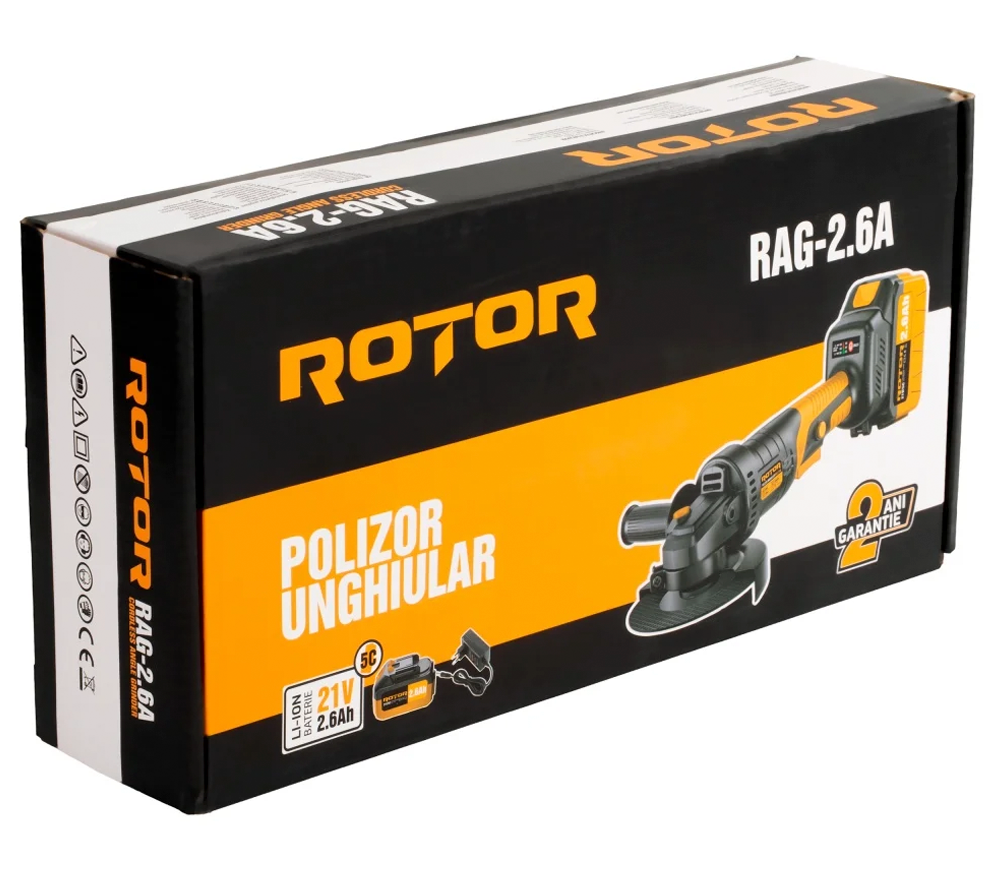 Polizor unghiular cu acumulator ROTOR RAG-2.6A 125mm 21V 2.6Ah-5