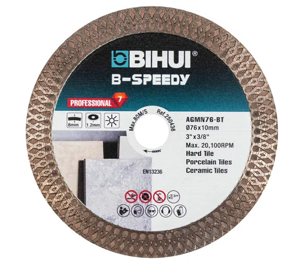 Disc de tăiat cu diamant BIHUI AGMN76-BT 76mm Turbo Ceramică/Marmura/Granit