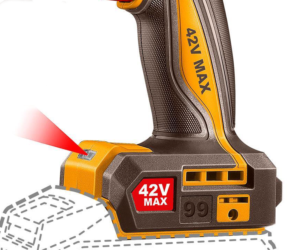 Mașină de înșurubat cu percuție cu acum. INGCO CIDLI429982 42V 2Ah-5