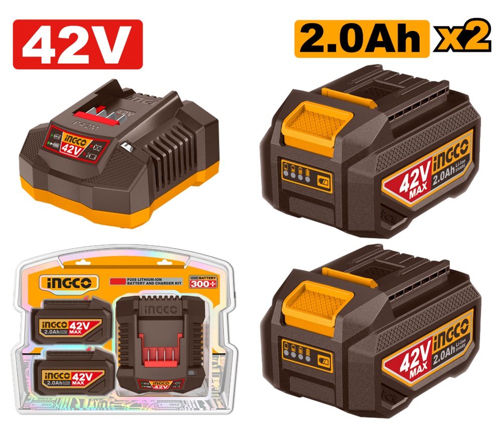 Încărcător cu 2 acumulatoare INGCO FBCPM20221 90w 42V 2A