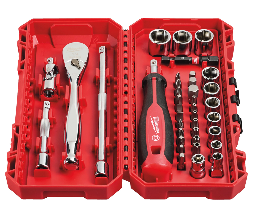 Set 38 piese 1/4" Clichet, Antrenor și Tubulare Milwaukee 4932498381-2