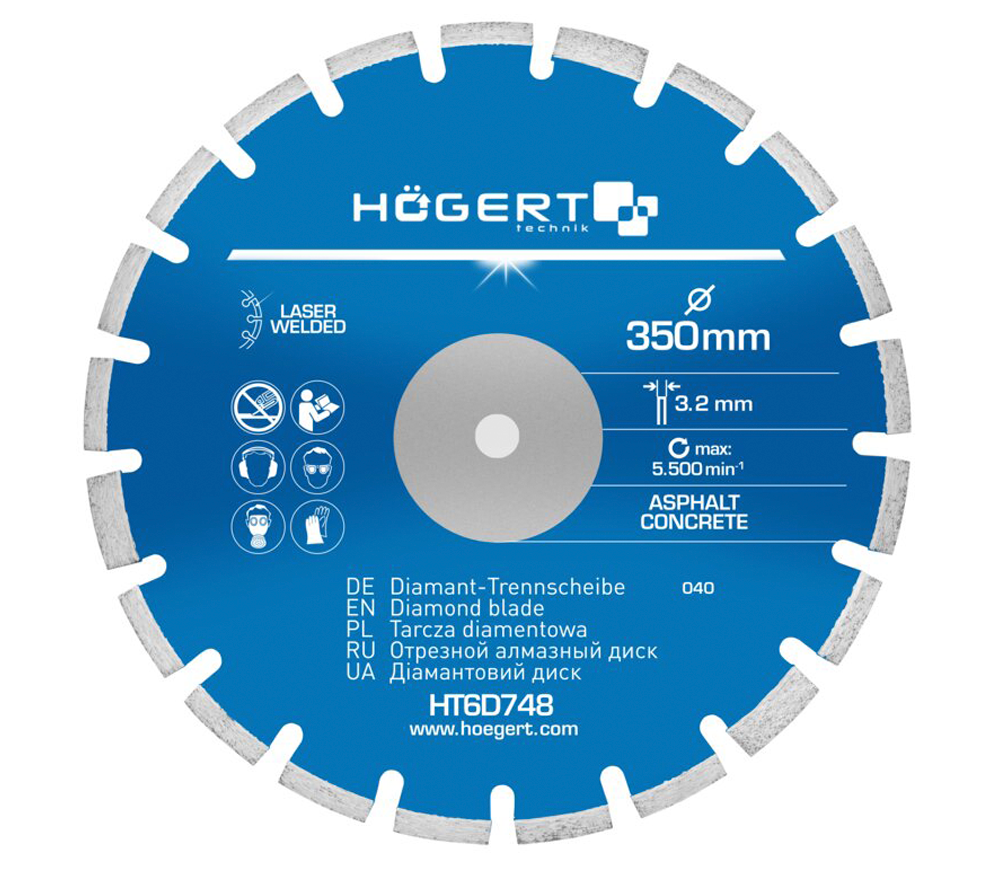 Disc de tăiat cu diamant HOEGERT HT6D748 350mm Segmentat Asfalt