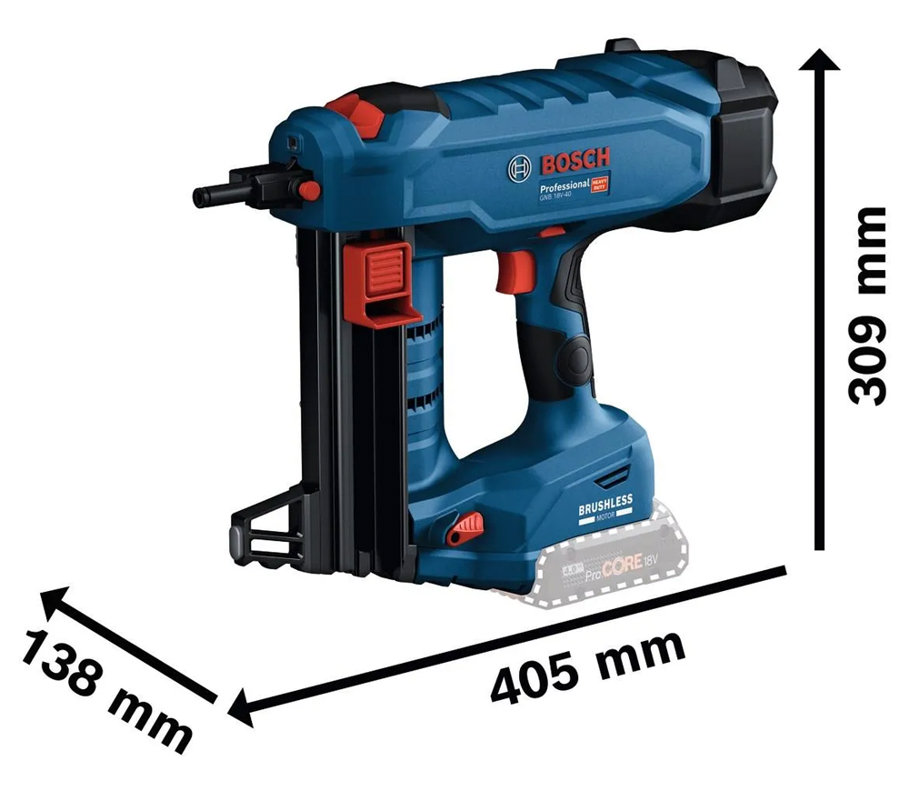 Pistol de bătut cuie cu acumulator pe beton (fără bat) BOSCH GNB 18V-40 18V-3