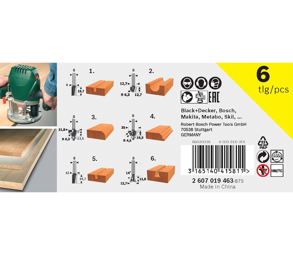 Set de freze pentru lemn BOSCH 2607019462 (6 piese)-4