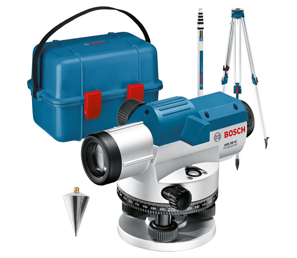 Nivelă optică profesională cu trepied  BOSCH GOL 26 G Professional GOL26G+BT160+GR500 100m