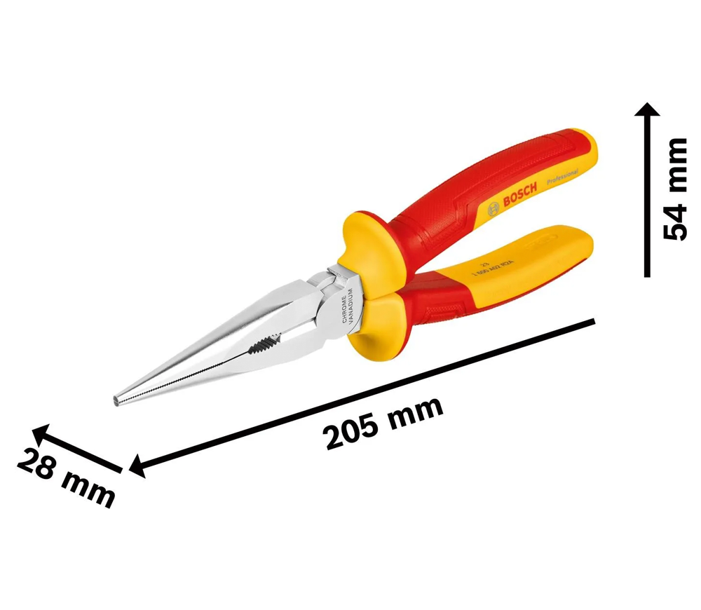 Clești cu falci drepte de electrician BOSCH VDE Long Nose Pliers Straight 200mm-2