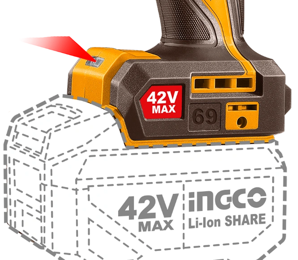 Mașină de înșurubat cu percuție cu acum. INGCO CIDLI426981 42V 2Ah-4