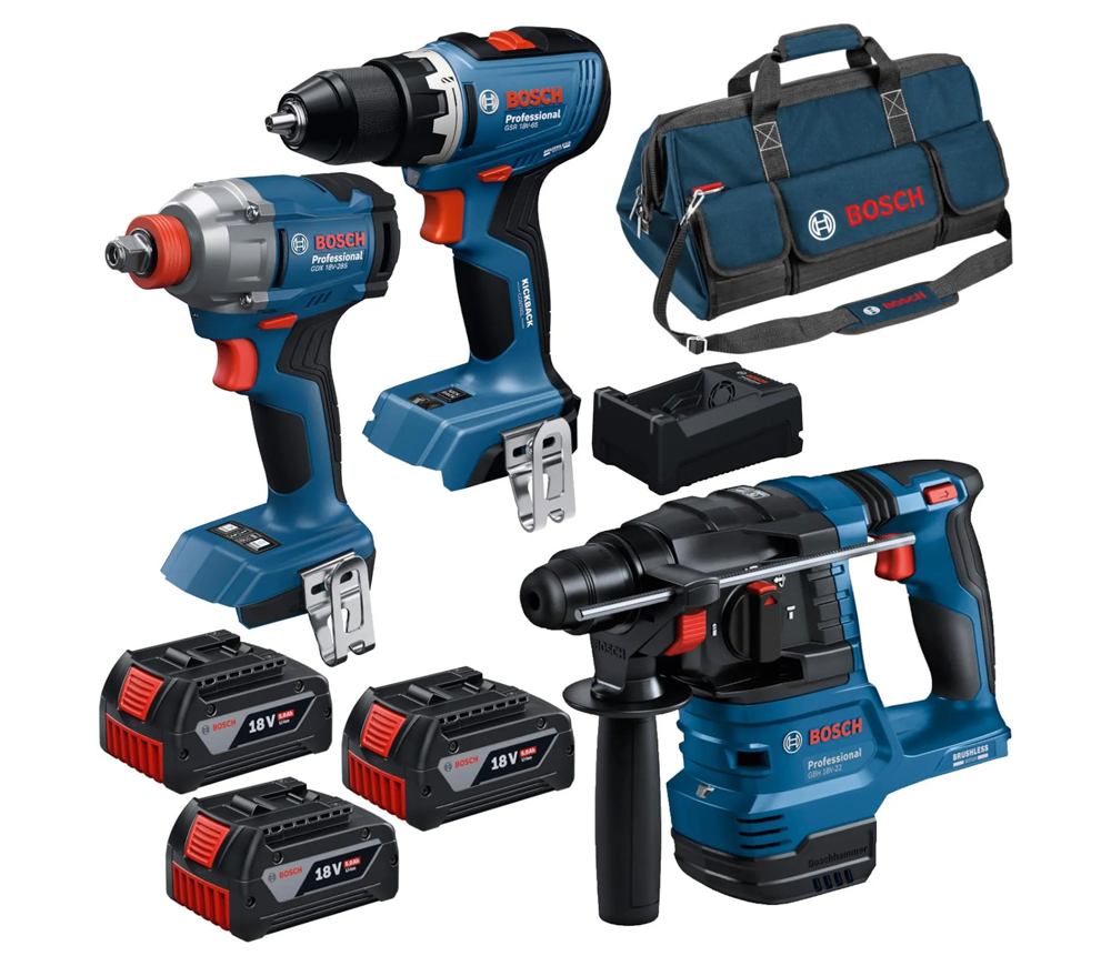 Set de unelte cu acumulator BOSCH GSR 18V-65+GDX 18V-285+GBH 18V-22